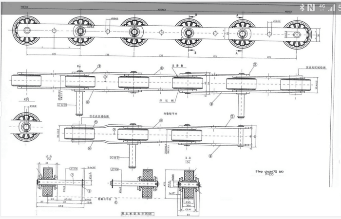 Тяговая цепь Thyssen (h1=25мм, h2=30 мм, ролик 75 мм, d3=10 мм)